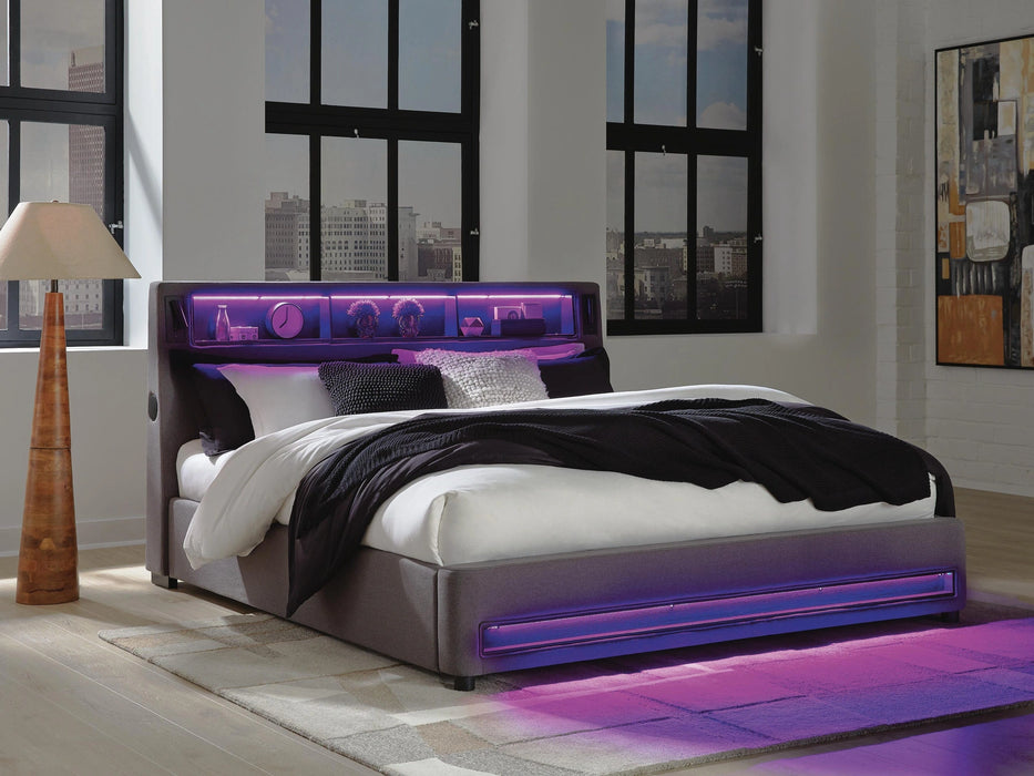 Cayberry King Upholstered Bed with Wireless Audio