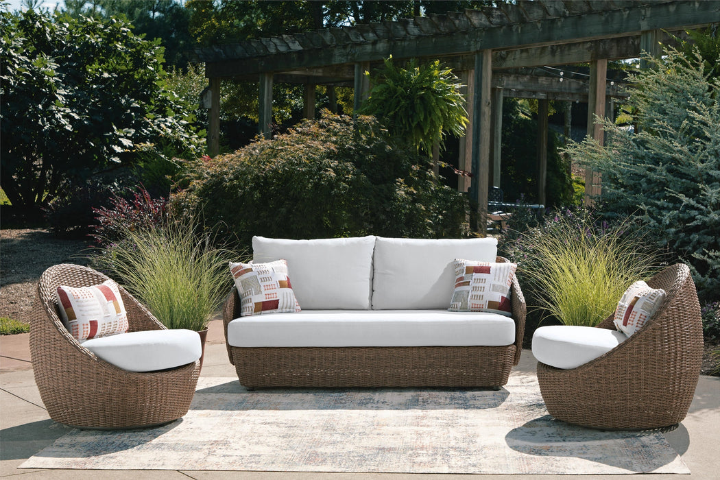 Cardiff Beach Outdoor Loveseat/2 Swivel Chairs (Set of 3)