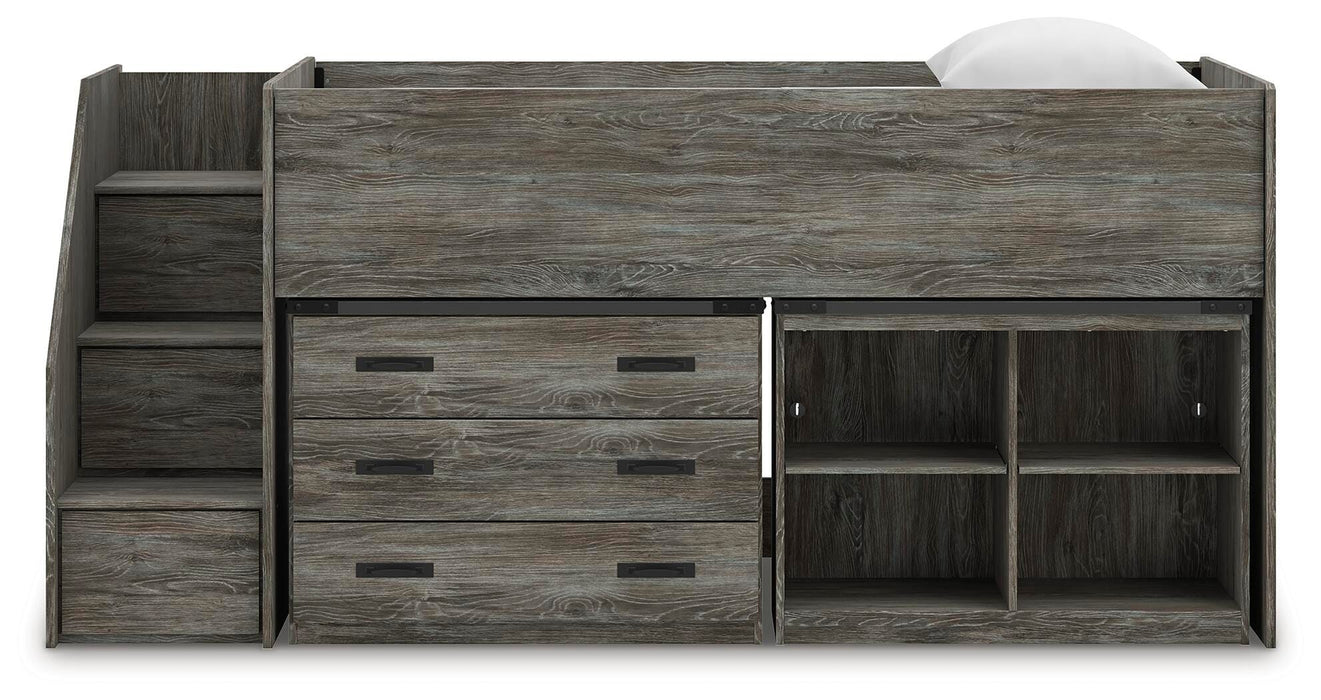 Frandern Loft Bed with Bookcase and Drawer Storage - Clarks Hardware - Iowa