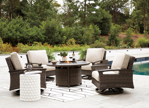 Paradise Trail Paradise Trail Fire Pit Table with 4 Nuvella Swivel Lounge Chairs - Clarks Hardware - Iowa